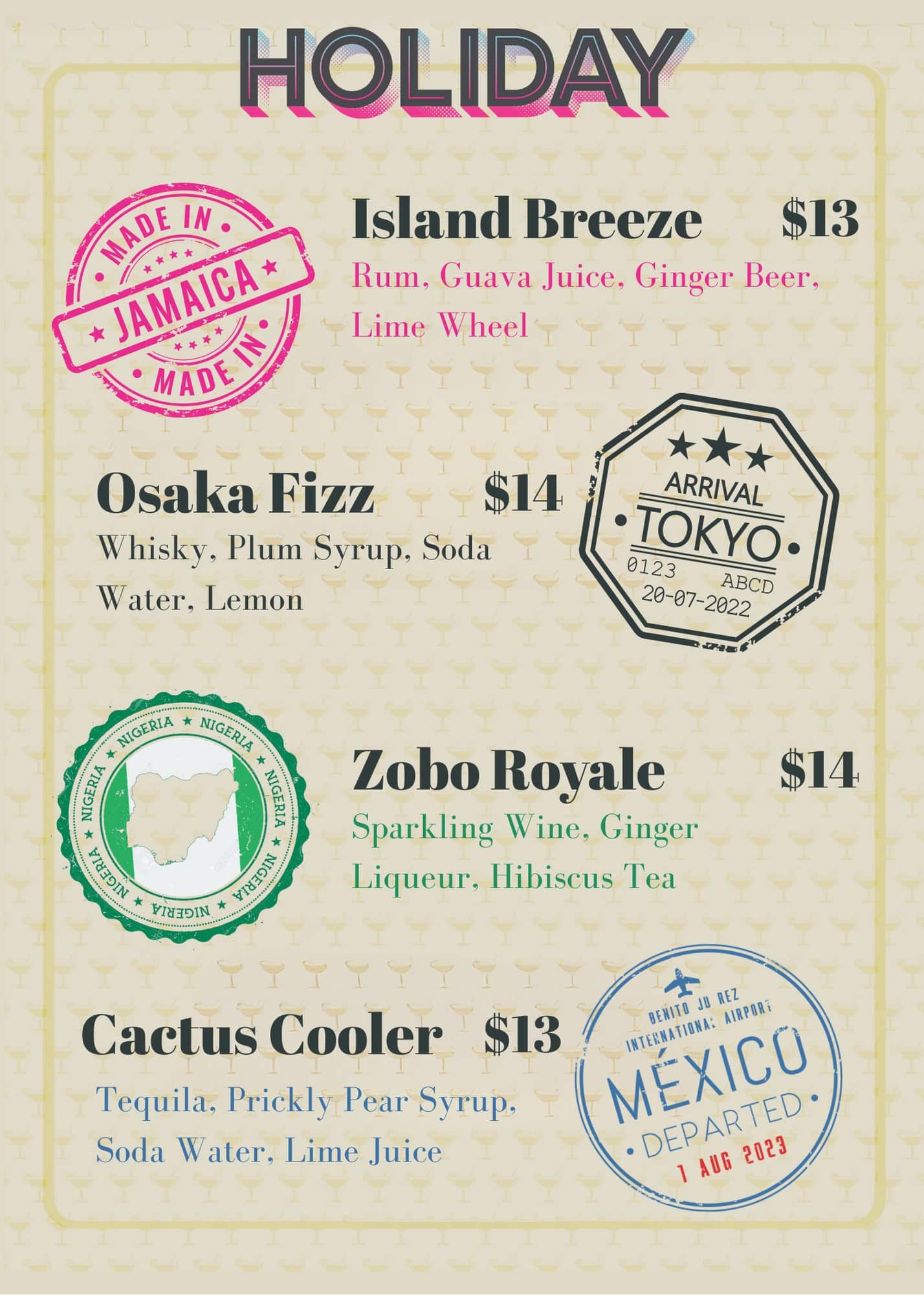 HOLIDAY Bar Atlanta menu